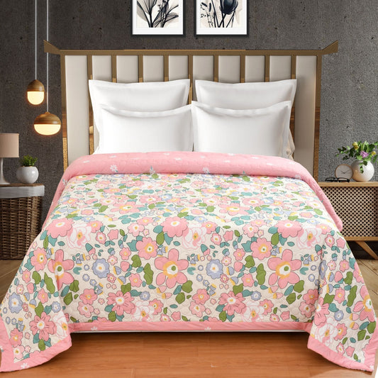 Pink Love Summer Touch Double Bed AC Comforter/Blanket Reversible by Fabicra