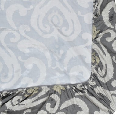 Grey Floral 100% Waterproof Elastic Fitted King Size Double Bed Bedsheet With 2 Pillow Covers