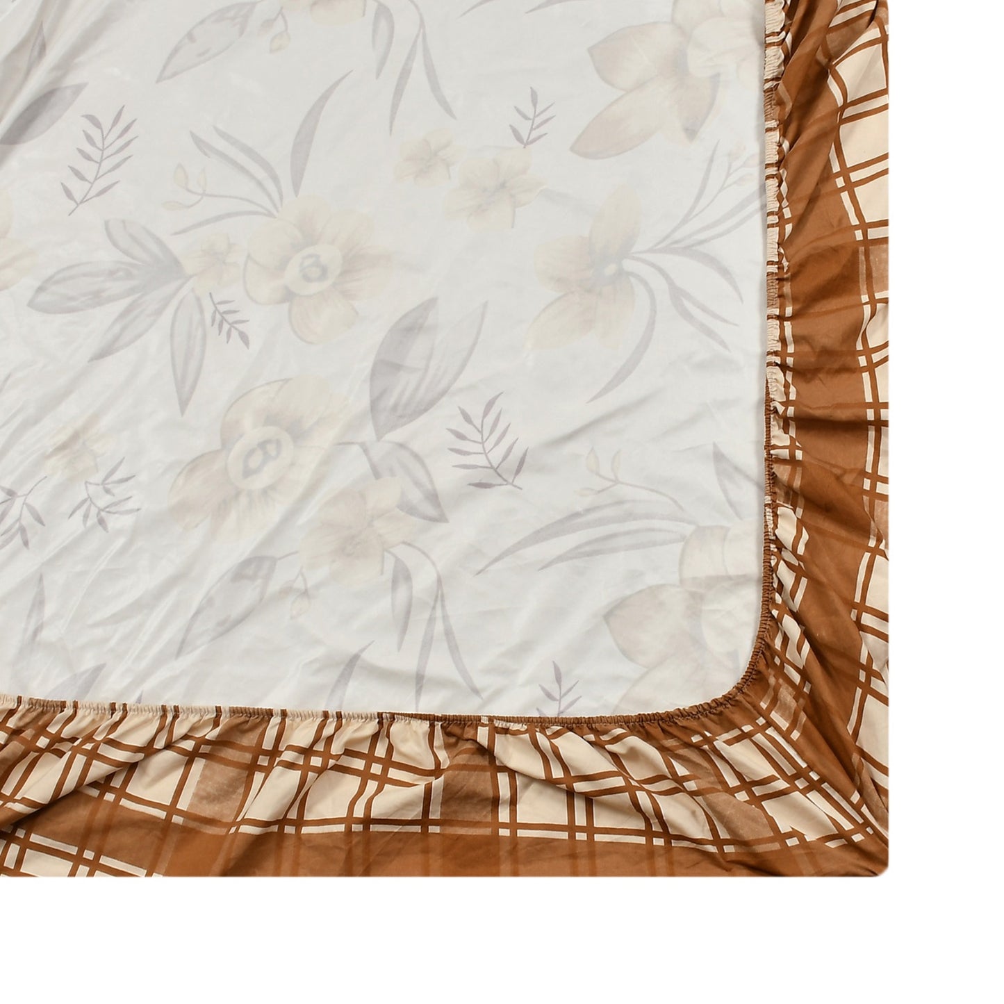 Brown Floral 100% Waterproof Elastic Fitted King Size Double Bed Bedsheet With 2 Pillow Covers