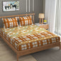 Brown Check 100% Waterproof Elastic Fitted King Size Double Bed Bedsheet With 2 Pillow Covers
