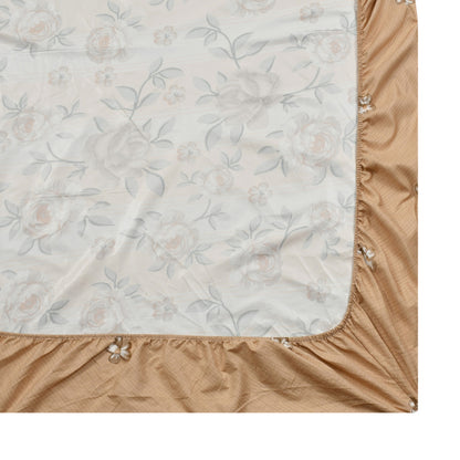 Brown Floral 100% Waterproof Elastic Fitted King Size Double Bed Bedsheet With 2 Pillow Covers