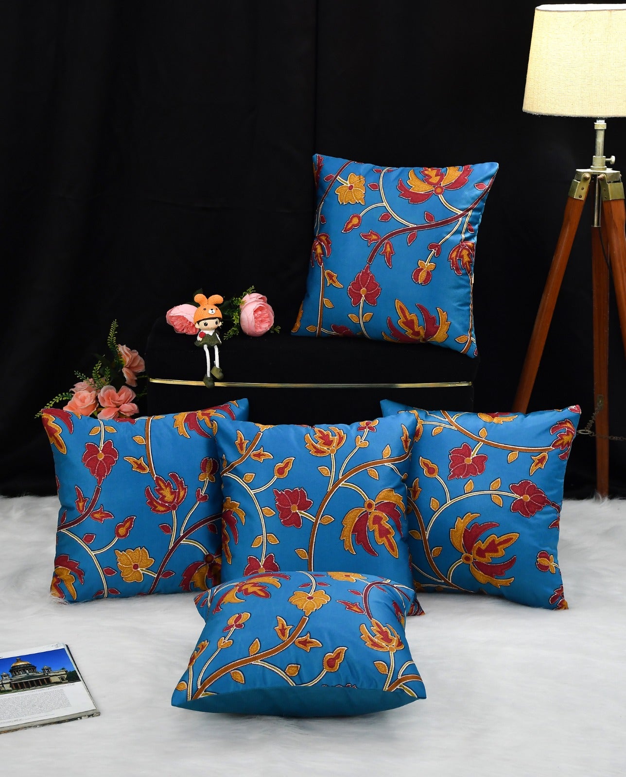 Premium Blue Abstract Cushion Covers - Set Of 5