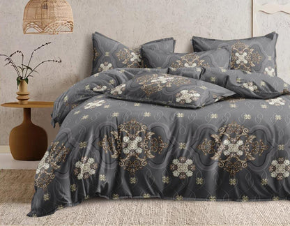 Fabicra Bliss Grey Cotton Elastic Fitted King Size Bedsheet with 2 Pillow Covers (BOGO)