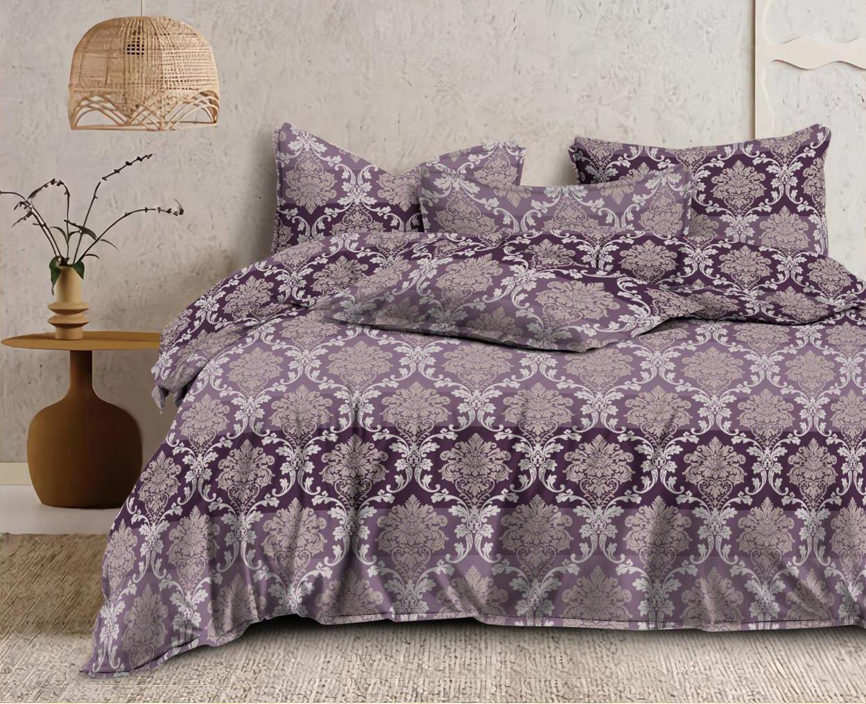 Fabicra Royal Purple Cotton Elastic Fitted King Size Double Bed Bedsheet with 2 Pillow Covers