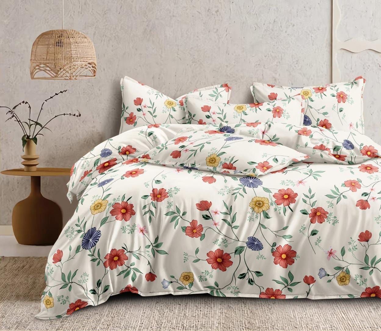 Fabicra Floral Cotton Elastic Fitted King Size Double Bed Bedsheet with 2 Pillow Covers