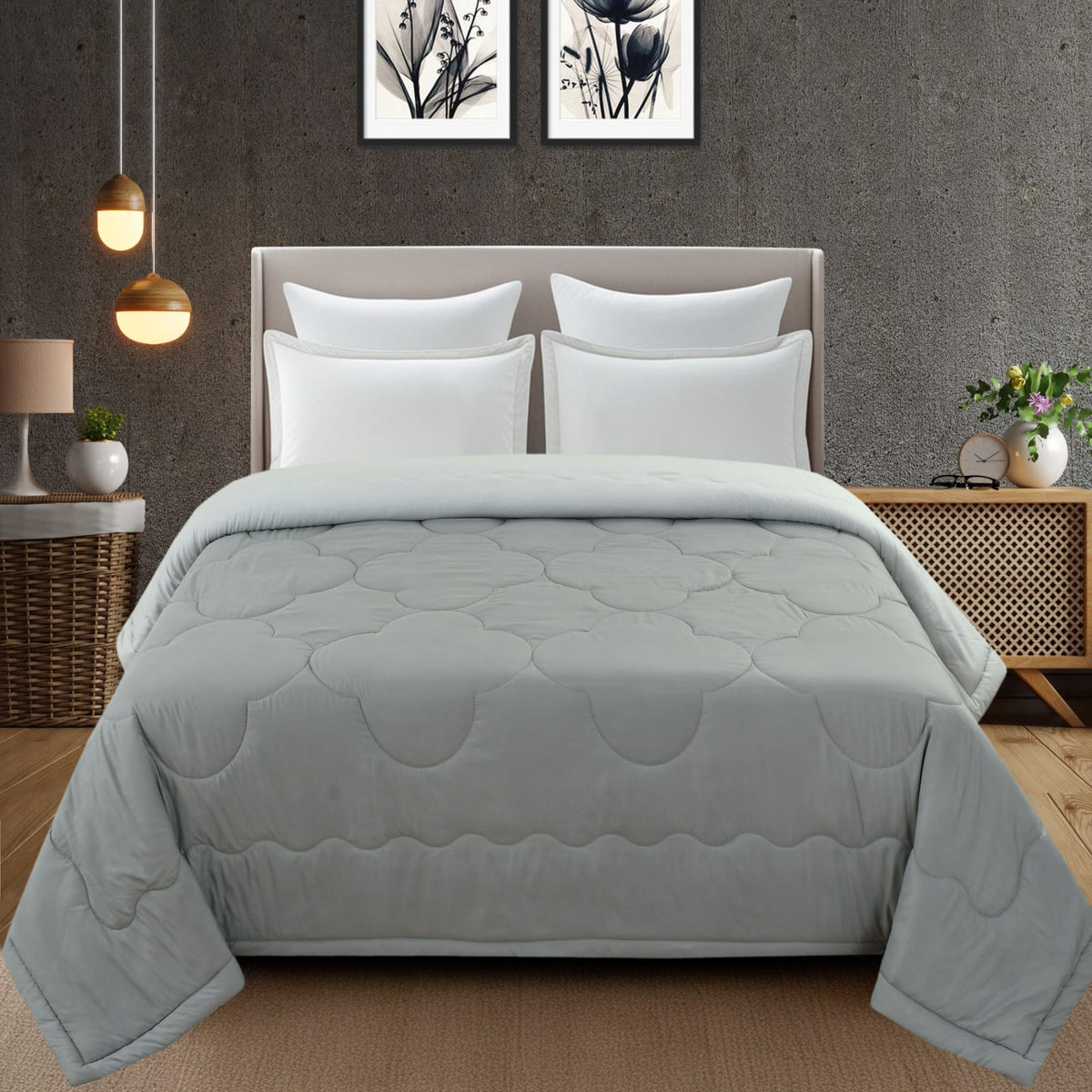 Grey Solid Summer Touch Double Bed AC Comforter/Blanket Reversible by Fabicra