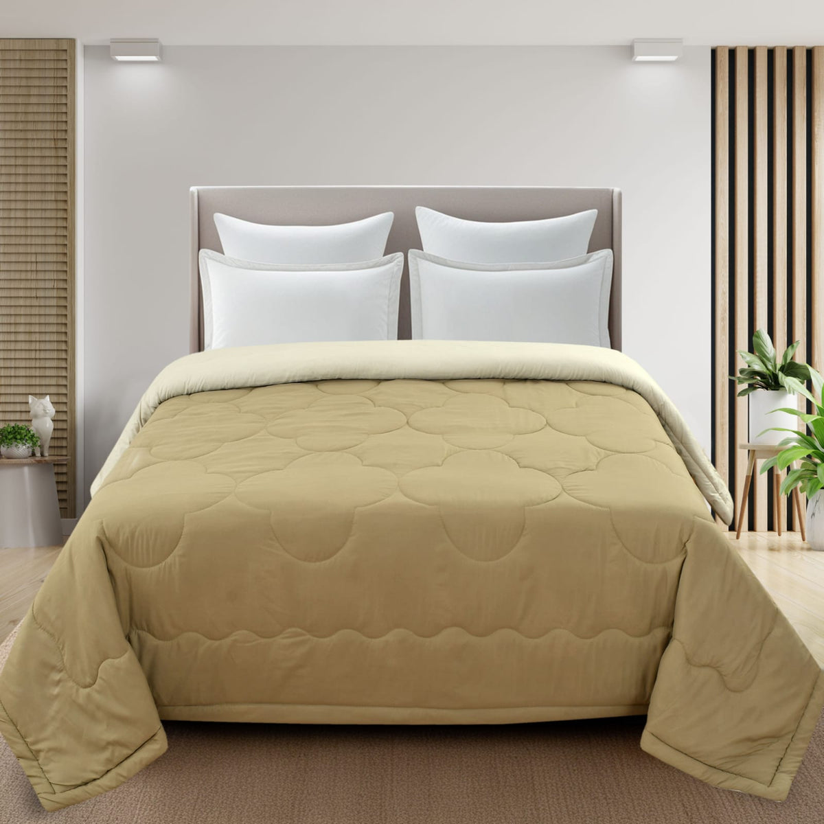 Beige Solid Summer Touch Double Bed AC Comforter/Blanket Reversible by Fabicra