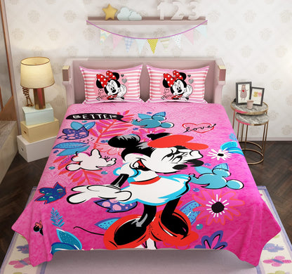 100% Cotton Kids Mini Mouse Double Bed Bedsheet with Pillow Covers - 250 Thread Counts