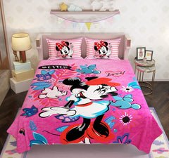 100% Cotton Kids Mini Mouse Double Bed Bedsheet with Pillow Covers - 250 Thread Counts