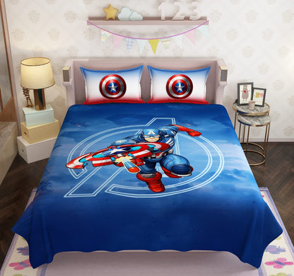 100% Cotton Kids Avengers Double Bed Bedsheet with Pillow Covers - 250 Thread Counts
