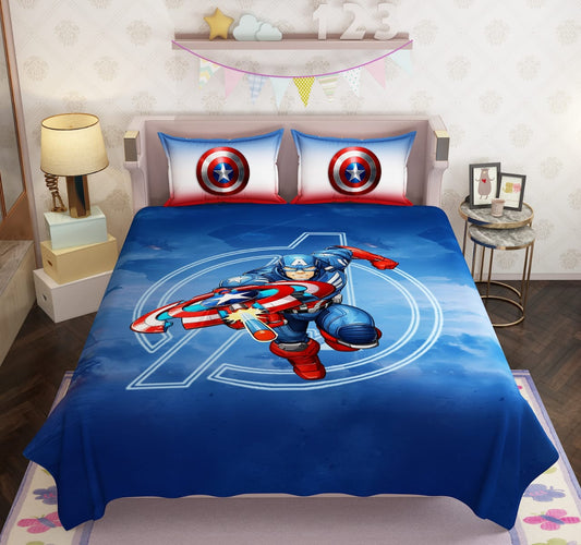 100% Cotton Kids Avengers Double Bed Bedsheet with Pillow Covers - 250 Thread Counts