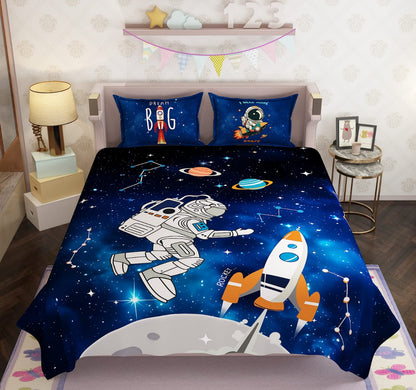 100% Cotton Kids Spaceship Double Bed Bedsheet with Pillow Covers - 250 Thread Counts