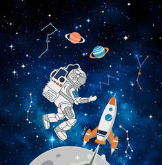 100% Cotton Kids Spaceship Double Bed Bedsheet with Pillow Covers - 250 Thread Counts