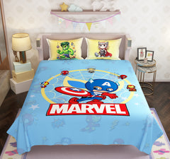 100% Cotton Kids Marvel Double Bed Bedsheet with Pillow Covers - 250 Thread Counts