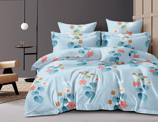 Fabicra Summer Cotton Elastic Fitted King Size Double Bed Bedsheet with 2 Pillow Covers (New)