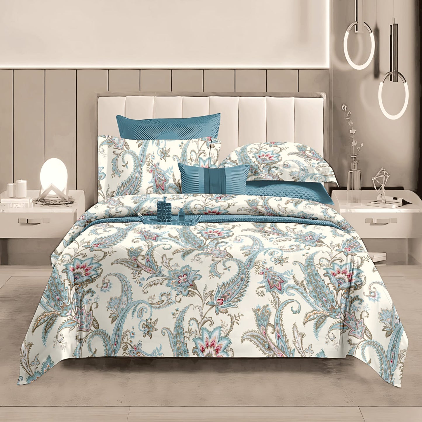 Fabicra Summer Cotton Elastic Fitted King Size Double Bed Bedsheet with 2 Pillow Covers (New)
