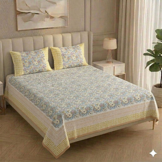 Pure Handblock King Size Bedsheets with 2 pillow covers