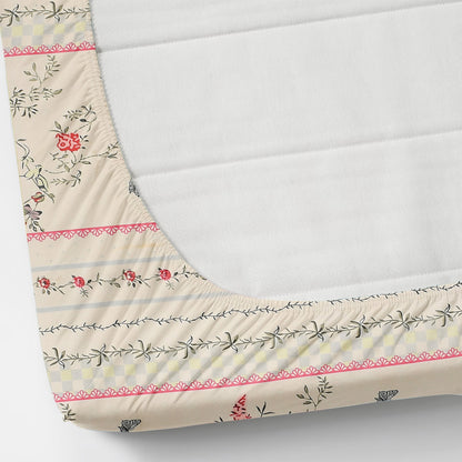 White Floral 100% Waterproof Elastic Fitted King Size Double Bed Bedsheet With 2 Pillow Covers