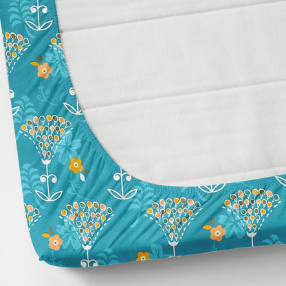 Green Floral 100% Waterproof Elastic Fitted King Size Double Bed Bedsheet With 2 Pillow Covers
