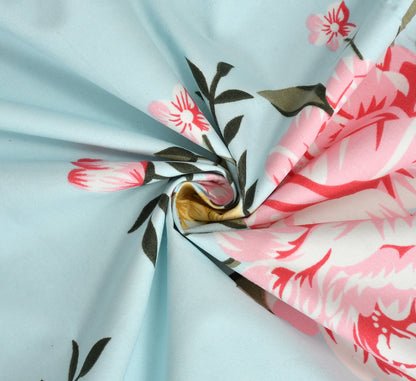 Blue Floral 100% Waterproof Elastic Fitted King Size Double Bed Bedsheet With 2 Pillow Covers