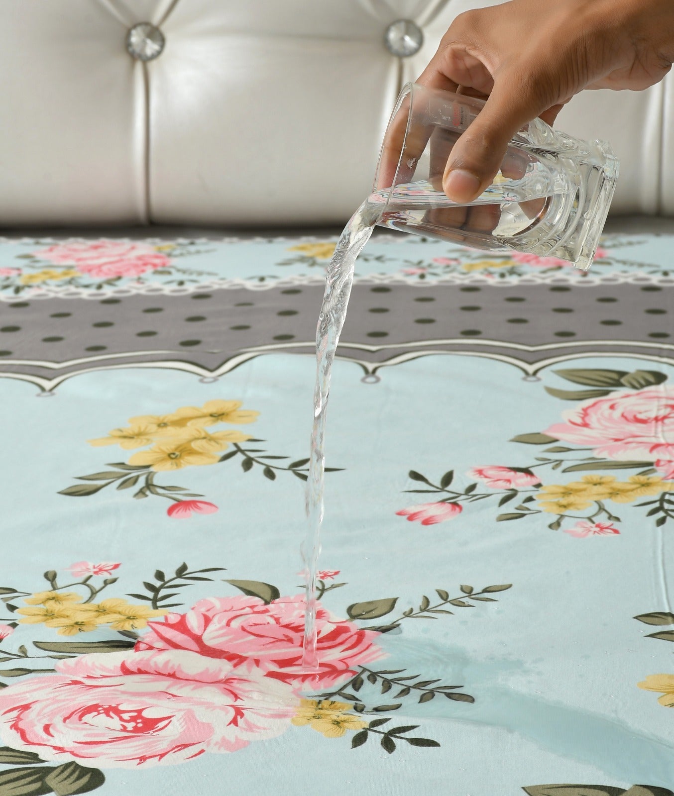 Blue Floral 100% Waterproof Elastic Fitted King Size Double Bed Bedsheet With 2 Pillow Covers