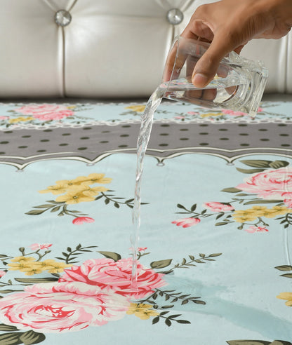 Blue Floral 100% Waterproof Elastic Fitted King Size Double Bed Bedsheet With 2 Pillow Covers