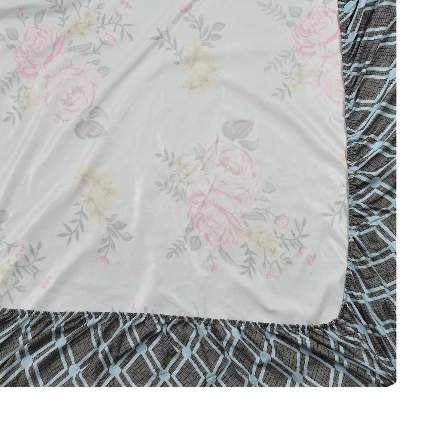 Blue Floral 100% Waterproof Elastic Fitted King Size Double Bed Bedsheet With 2 Pillow Covers