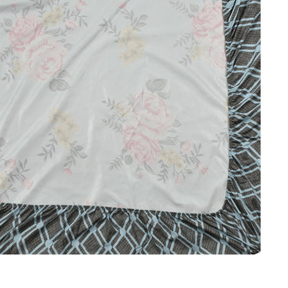 Blue Floral 100% Waterproof Elastic Fitted King Size Double Bed Bedsheet With 2 Pillow Covers