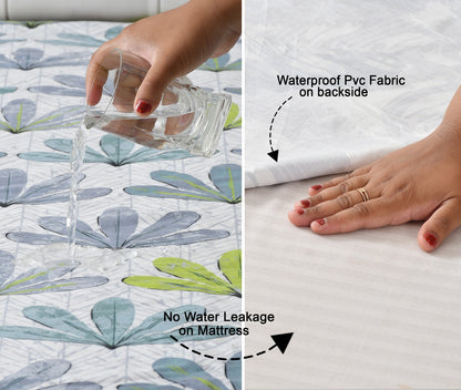 Blue Floral 100% Waterproof Elastic Fitted King Size Double Bed Bedsheet With 2 Pillow Covers (Copy)