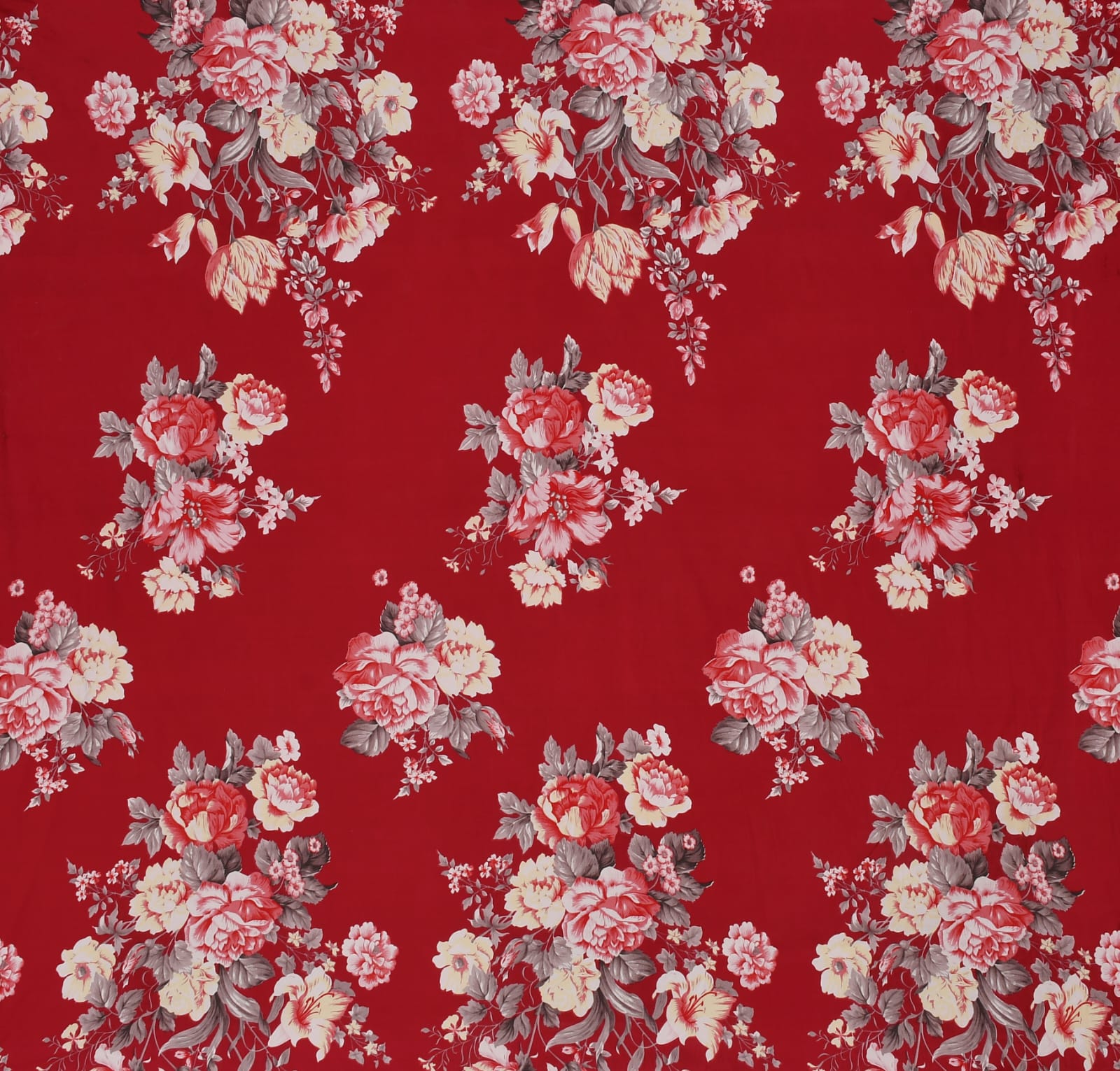Fabicra Red Floral Cotton Blend Elastic Fitted King Bedsheet with 2 Pillow Covers