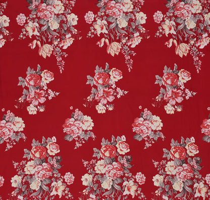 Fabicra Red Floral Cotton Blend Elastic Fitted King Bedsheet with 2 Pillow Covers