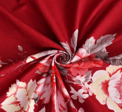 Fabicra Red Floral Cotton Blend Elastic Fitted King Bedsheet with 2 Pillow Covers