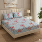 Premium Red Floral Cotton Elastic Fitted King Size Double Bed Bedsheet with 2 Pillow Covers (OFFER)