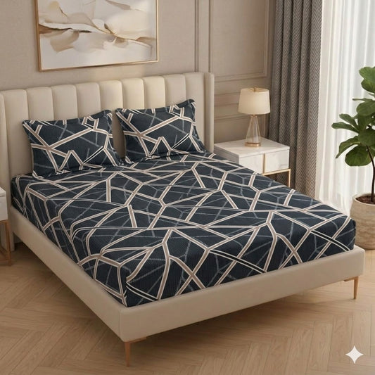 Fabicra Royal Cotton Elastic Fitted King Size Double Bed Bedsheet with 2 Pillow Covers (BOGO)