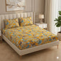 Fabicra Bliss Orange Cotton Elastic Fitted King Size Bedsheet with 2 Pillow Covers