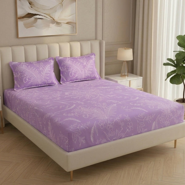 Fabicra Summer Cotton Elastic Fitted King Size Double Bed Bedsheet with 2 Pillow Covers (OFFER)